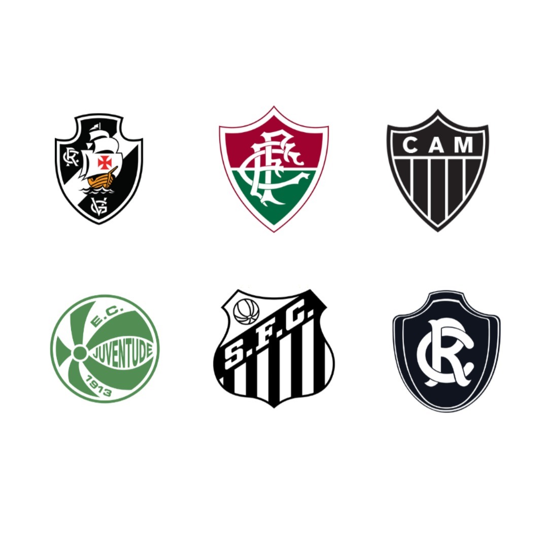 Imagem ilustrativa dos escudos dos 6 times que jogaram no dia 1 de agosto de 2026 na Copa do Brasill