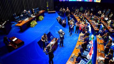 Imagem ilustariva do plenário do Senado Federal durante a posse dos jovens senadores.